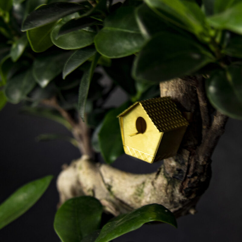 Tiny Birdhouse - piepklein messing vogelhuisje voor je plant